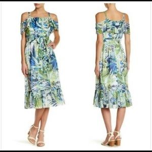 Eliza J Cold Shoulder Floral Print Flounce Dress